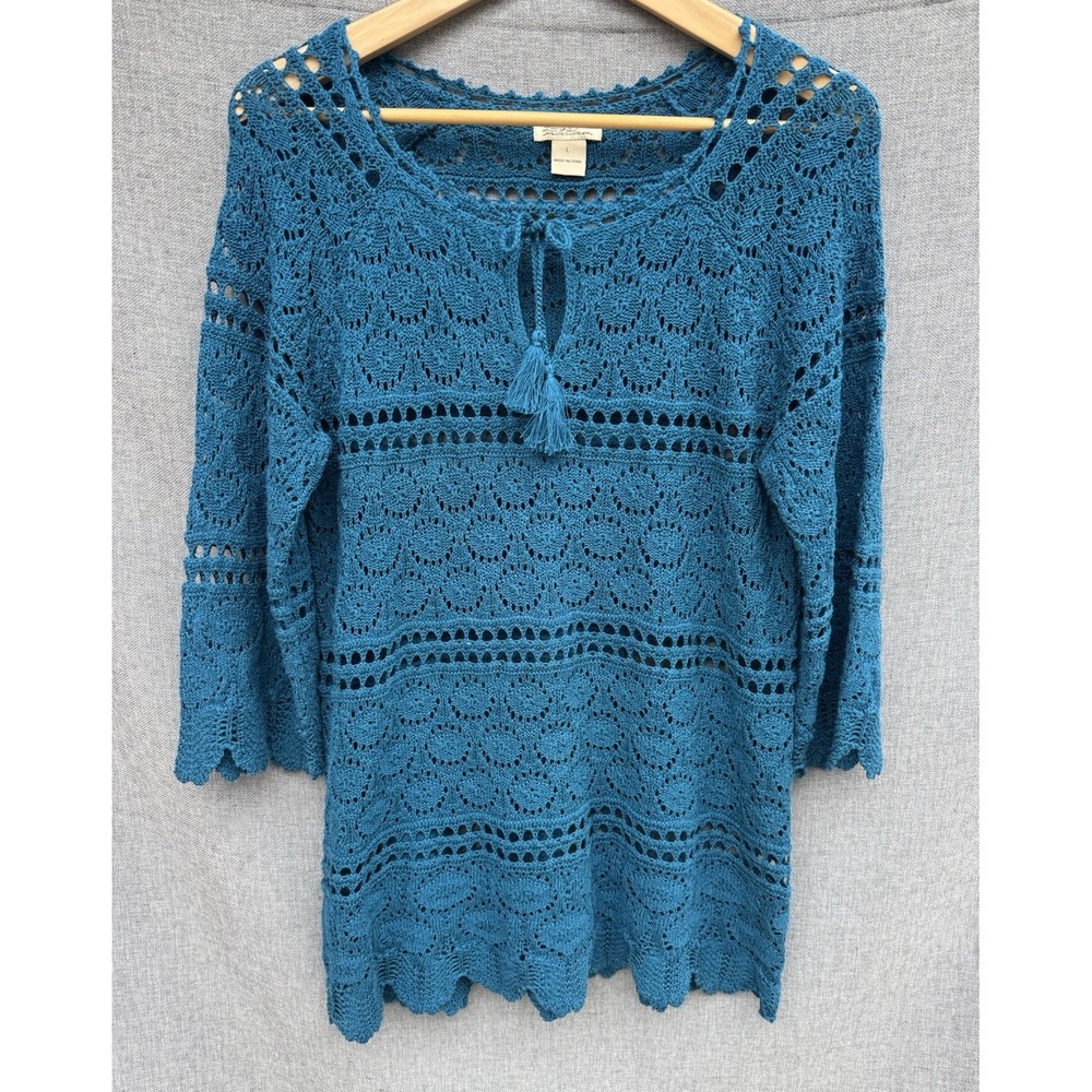 Blue Crochet Tassel Tunic Top - Women